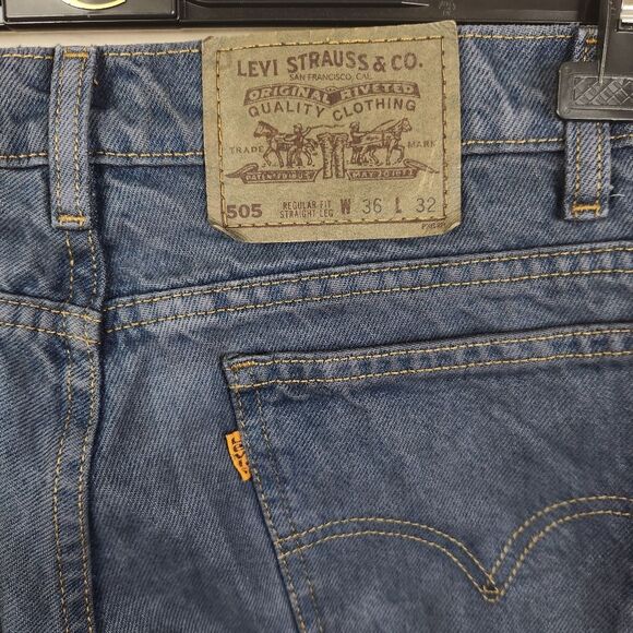 Vintage 90s Orange Tab 505 Levi's Regular Fit Straight Leg Jeans 36x32 - Picture 5 of 9